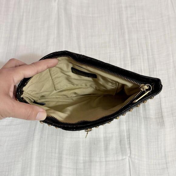 Alexis Hudson Clutch Black With Gold Metallic Studs Zippers No Strap - Picture 5 of 9